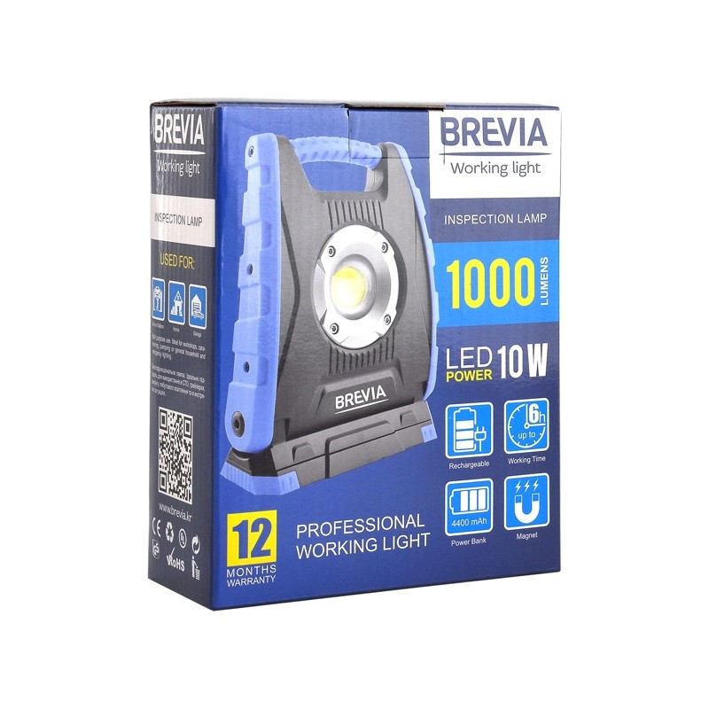 Переноска інспекційна Профи 10W COB/1000 lm, АКБ-4400mAh, 75x45мм/магнит/крючок Brevia №11410