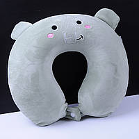 Авто подушка дорожна для шиї велюрова з ефектом пам'яті P111 (з мордочкою) Олівкова