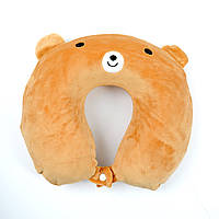 Авто подушка дорожна для шиї велюрова з ефектом пам'яті P111 (з мордочкою) Оранжева