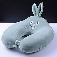 Авто подушка дорожна для шиї велюрова з ефектом пам’яті P333 (з чорними вушками) Олівковий