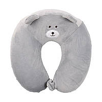 Подушка дорожна в авто велюрова з ефектом пам' яті P333 (з чорними вушками) Серый