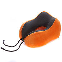 Авто подушка дорожна для шиї велюрова з ефектом пам'яті Sport (з зав'язками) Жовта