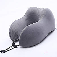 Авто подушка дорожна для шиї велюрова з ефектом пам'яті Sport (з зав' язками) сіра