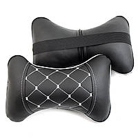 Подушка на підголовник еко-шкіра чорна + вставка перфор./строчка Робб сірий + кант (2шт/комплект)