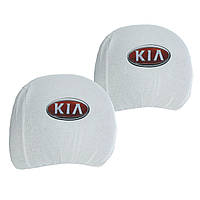 Чехлы подголовников KIA белый-цветной логотип