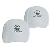 Чехлы подголовников LADA-Lexus белый-цветной логотип