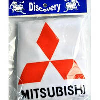 Чехлы подголовников Mitsubishi белый-цветной логотип