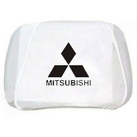 Чехлы подголовников Mitsubishi белый-черный логотип