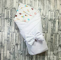 Двухсторонний конверт-одеяло "Унисон" для выписки из роддома, в кроватку, коляску. Белый/мороженое