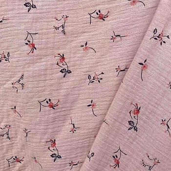 Тканина Муслін жати двошаровий квіти на пудрі