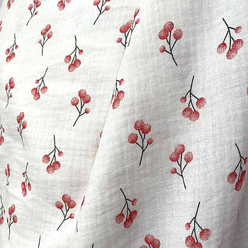 Тканина Муслін жатка двошаровий квіти на білому