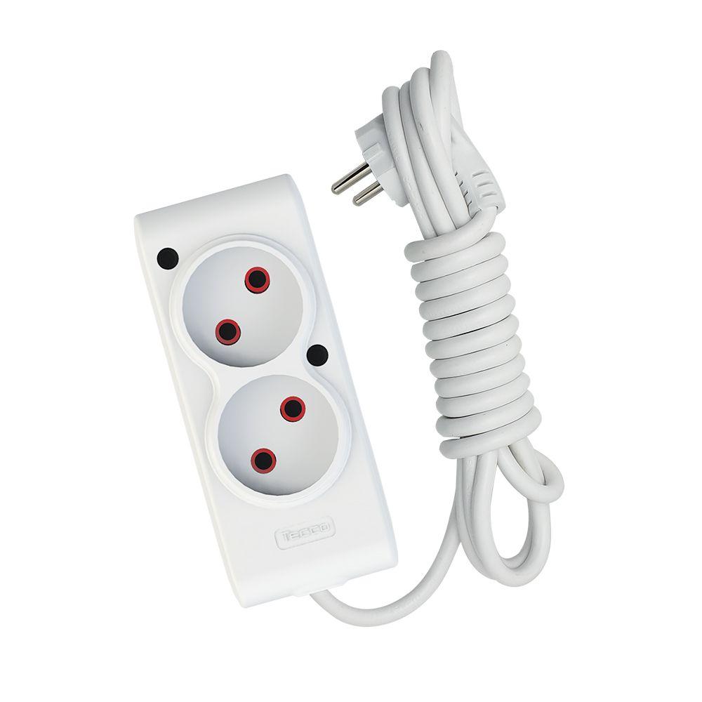 Подовжувач TECCO 2 поста без заземлення 1.5м (2*0.75) білий 1шт/уп, фото 1