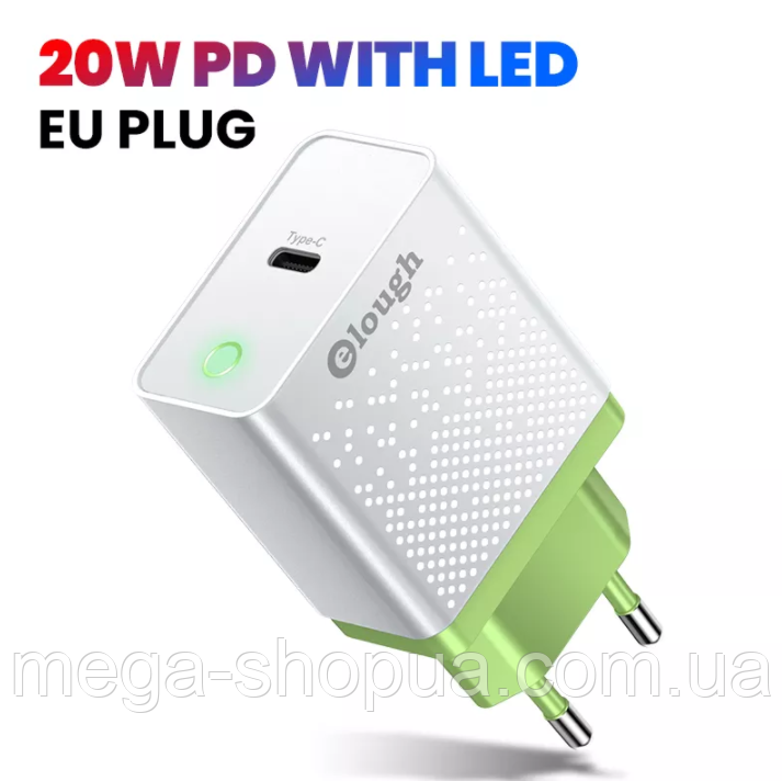 Мережевий зарядний пристрій для швидкого заряджання 20W PD Type-C LED FG90-WG зарядний блок заряджання для телефона