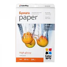 Фотопапір ColorWay PG230-20 White А4, 20л, глянцевий, 230г/м2