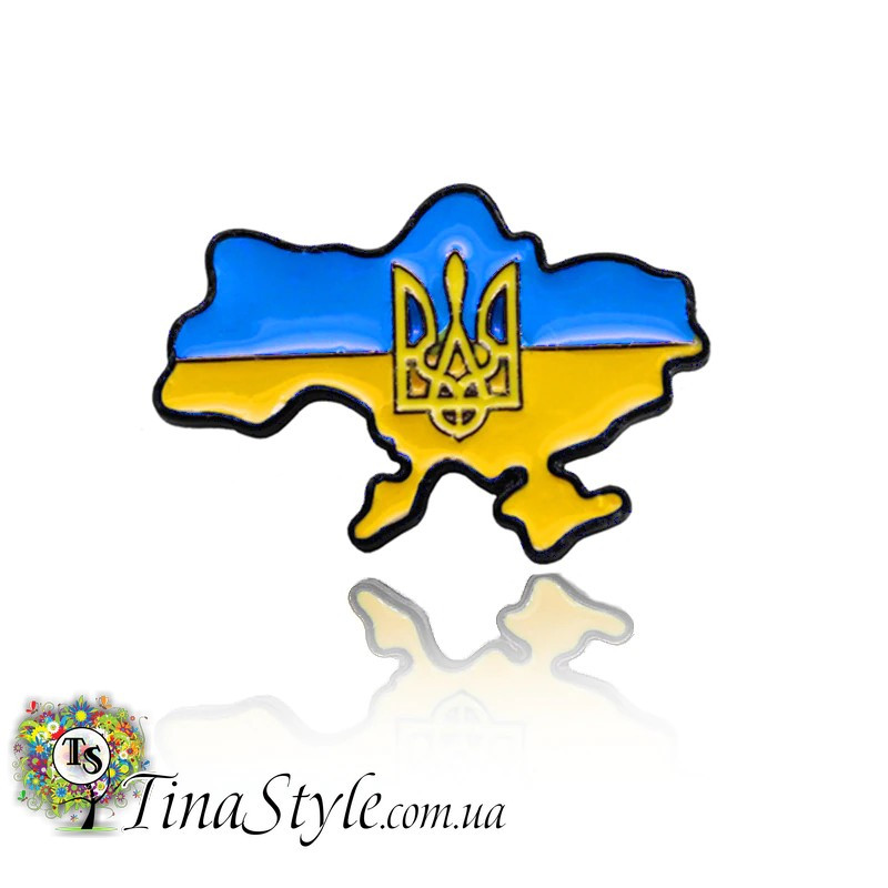 Брошка-значок карта України з тризубом ,українська символіка, фото 1