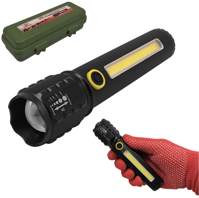 Ручний ліхтар C72-P50+COB, RB259, ЗУ mircoUSB, акумулятор, зум, коробка, фото 1