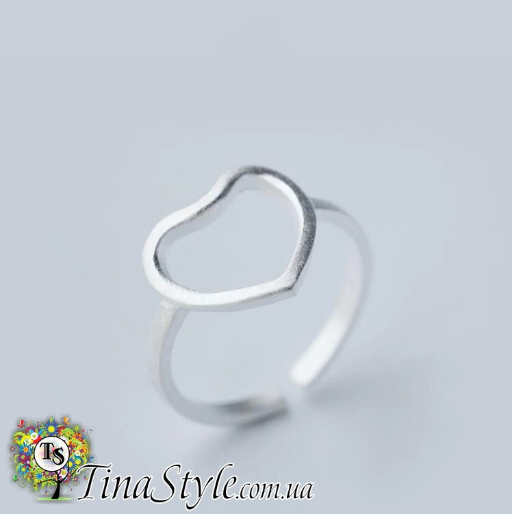 Кільце кольцо з сердечком в стилі мінімалізм срібло 925 (стерлінг.ср.), фото 1
