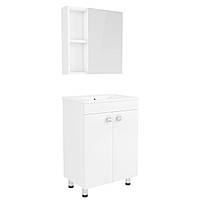 ATLANT комплект мебели 60см белый: тумба напольная, 2 дверцы + зеркальный шкаф 60*60см + умывальник мебельный