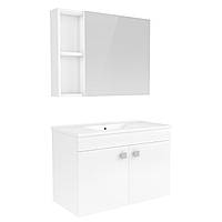 ATLANT комплект мебели 80см белый: тумба подвесная, 2 дверцы + зеркальный шкаф 80*60см + умывальник мебельный