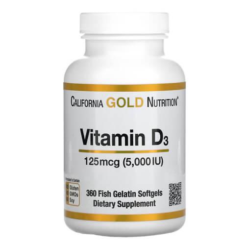 Вітамін Д3, California Gold Nutrition Vitamin D3 5000 IU 360 капсул