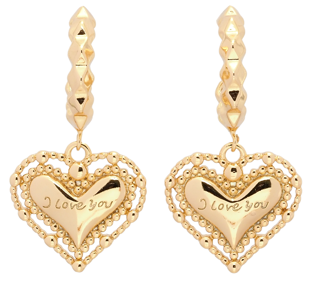 Сережки Xuping QQMM Позолота 18K пусети "Сердечки I Love You"