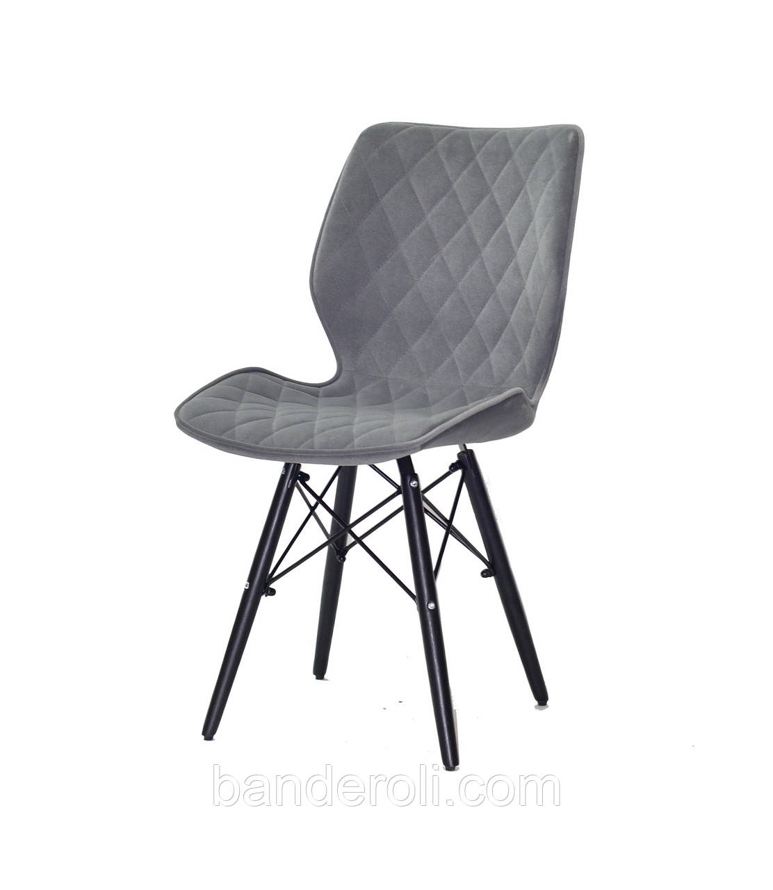 Стілець Nolan велюр сірий В-1004 на дерев'яних чорних ніжках, фото 1