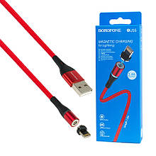Кабель BOROFONE BU16 Skill magnetic Lightning, 1.2m, nylon braid, aluminum alloy connectors Red