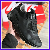 Кроссовки зимние мужские Nike Air Max 90 Mid black термо / Найк аир макс 90 мид черные