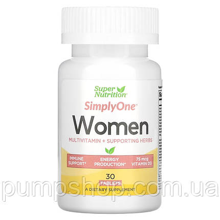 Вітаміни для жінок Super Nutrition Simply One Women Multivitamin Supportin Herbs 30 таб., фото 1