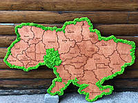 Деревянная карта Украины 0.6х0.4 м со стабилизированным мхом