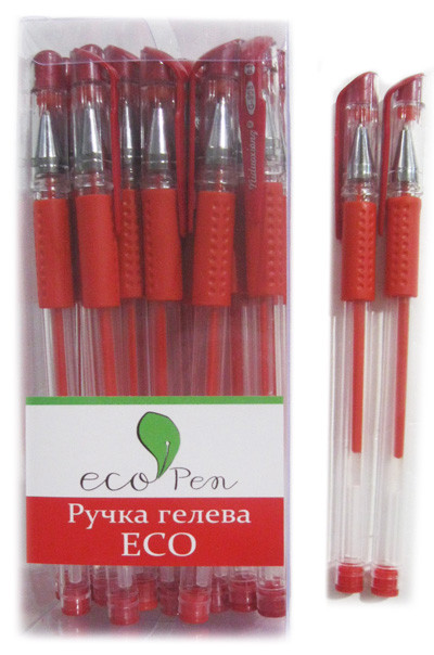 Ручка гелева "ECO" 0,5мм, червона, в пакуванні 25шт