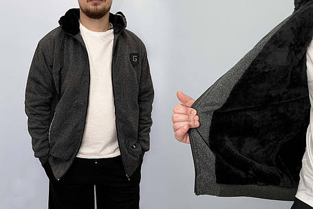 Толстовка спортивна чоловіча зимова на хутрі з капюшоном Кофта на блискавці XL-5XL, фото 1