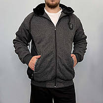 Толстовка спортивна чоловіча зимова на хутрі з капюшоном Кофта на блискавці XL-5XL, фото 3