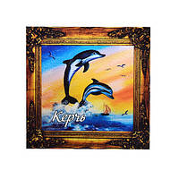 "Дельфины 1" магнит - картина Керчь 70х70 мм