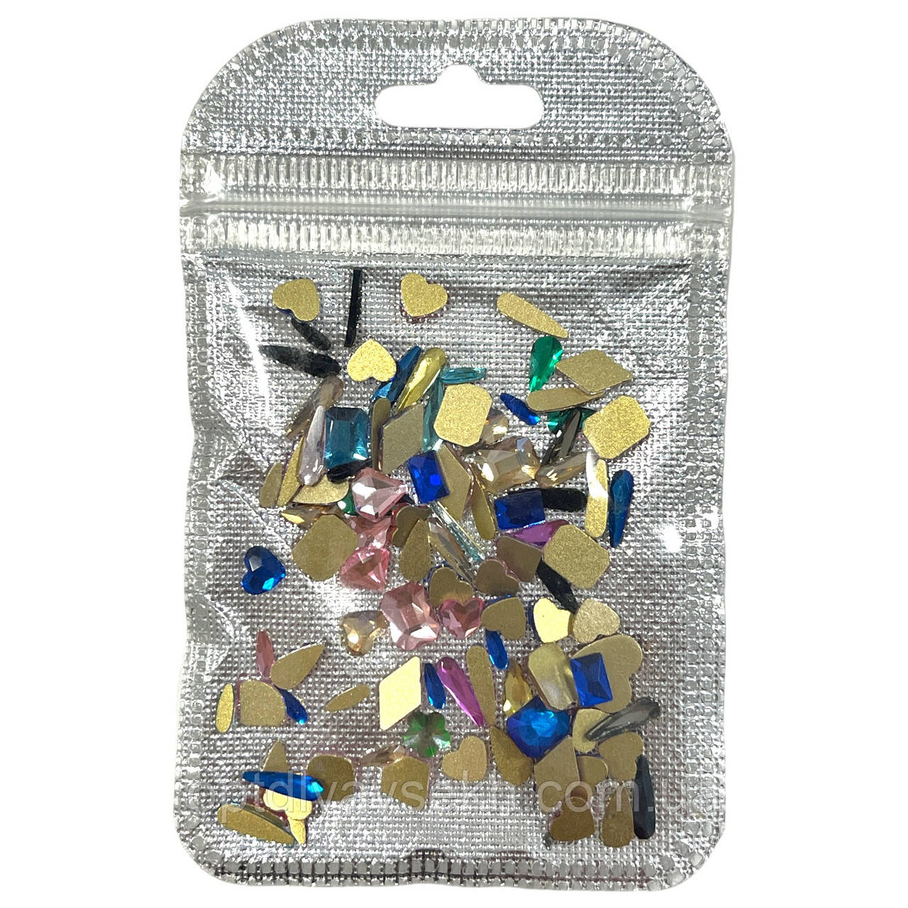 Камушки-кристали (плоска основа) для дизайну нігтів, мікс кольорові