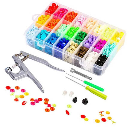 Утилітач пластикових кнопок Т3 Т5 Т8, заклепник з набором кнопок 24цв, фото 1