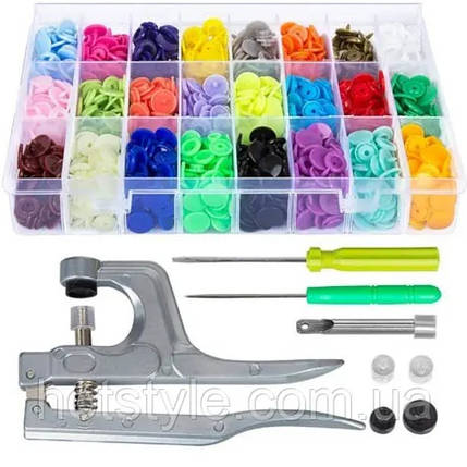 Утилітач пластикових кнопок Т3 Т5 Т8, заклепник з набором кнопок 24цв, фото 2