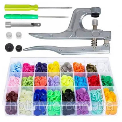 Утилітач пластикових кнопок Т3 Т5 Т8, заклепник з набором кнопок 24цв, фото 3