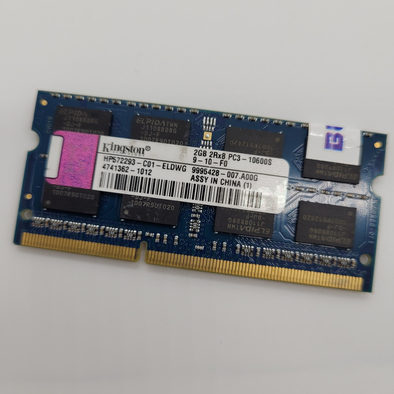 Оперативна пам'ять для ноутбука Kingston SODIMM DDR3 2Gb 1333MHz PC3 10600S 2R8 CL9 (HP572293-C01-ELDWG) Б/В