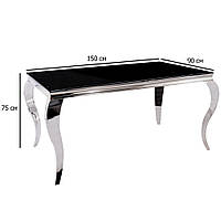 Обеденный стол из черного стекла прямоугольный Prince 150х90 см на хромированных ножках в гостиную