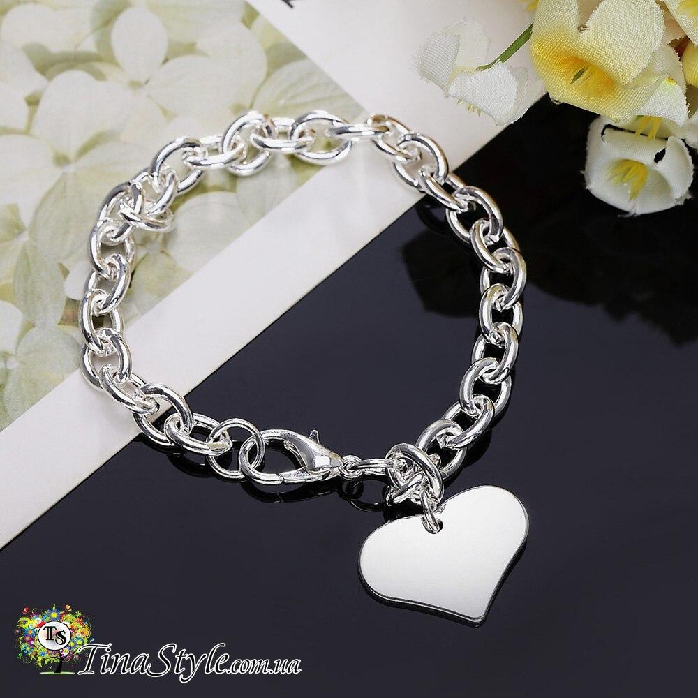 Браслет жіночий з сердечком і цирконами ,стерлінгове срібло 925 проба, фото 1