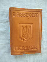 Обложка кожаная на паспорт/старого образца .оранжевый