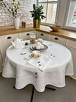 Скатерть на круглый стол с вышивкой Ø125 см. Limaso с натурального льна