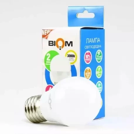 Світлодіодна лампа Biom BT-543 Е27 4W G45 3000K, фото 1