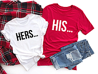 Парные футболки мужская и женская футболка с принтом Его её Hers His для влюбленных
