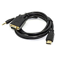 Конвертер аудіо-відео, HDMI в VGA, штекер HDMI - штекер VGA + аудіо 3.5мм, кабель 1.8м