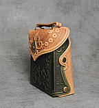Шкіряний бежево-оливковий рюкзак ручної роботи, сумка-рюкзак з авторським тисненням, стиль бохо, фото 7