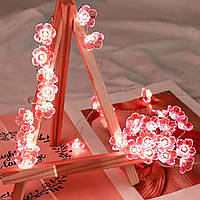 2м 20 LED гирлянда розовые цветы "Вишневый цвет" на батарейках