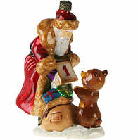 Стеклянная елочная игрушка Дед Мороз и медвежонок Komozja Family