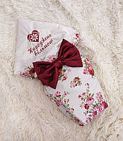 Конверт с вышивкой "Народжена вільною" для новорожденных девочек, белый с принтом